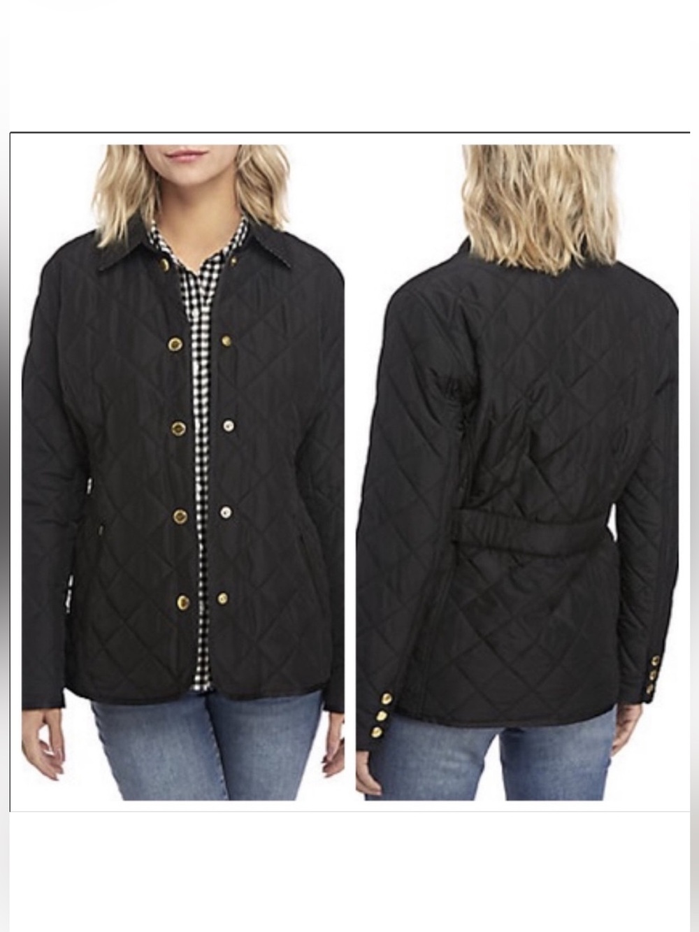 Crown & Ivy Black Long Sleeve Quilted Barn Jacket Size Small Minimalist Timeless